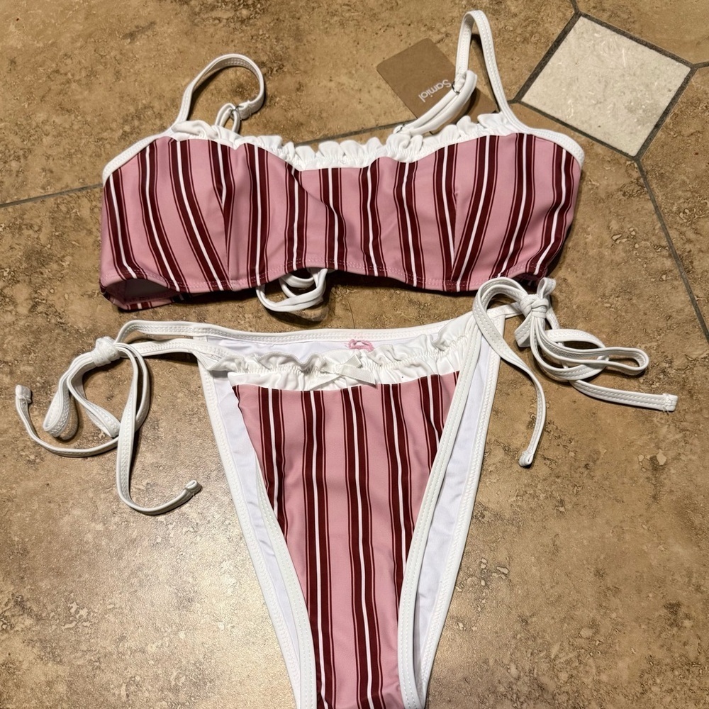 Striped Pink and White Bikini Set
